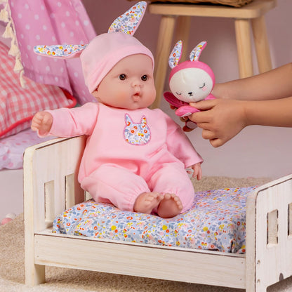 JC Toys Lots to Cuddle Babies 15” Soft Body Baby Doll with Plush Bunny Friend | Includes Attachable Stuffed Animal | Realistic Baby Doll for Kids Ages 2+ | Huggable & Lifelike