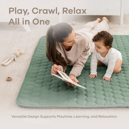 Comfy Cubs Square Kids Play Mat - 56 x 56 inches Soft Quilted Baby Floor Mat with Non-Slip Bottom - Plush Design for Toddlers' Playtime - Comfortable and Durable - Fern