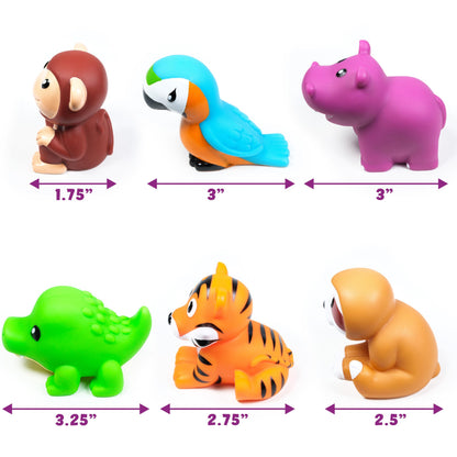 Tub Works® Rainforest™ Mold Free Bath Toys, 6 Pack | Sealed, No Hole Bath Toys Design Keeps Moisture Out | Soft, Squeezable & Float on Water | Easy-Grip Baby & Toddler Bath Toy | Great Baby Pool Toys