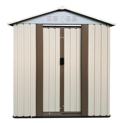 Ball & Cast 5x3 FT Outdoor Storage Shed, Metal Sheds with Punched Vents and Sliding Door, Waterproof Garden Tool Shed with Aluminum Frames and Sloped Roof for Backyard Patio,Cream White