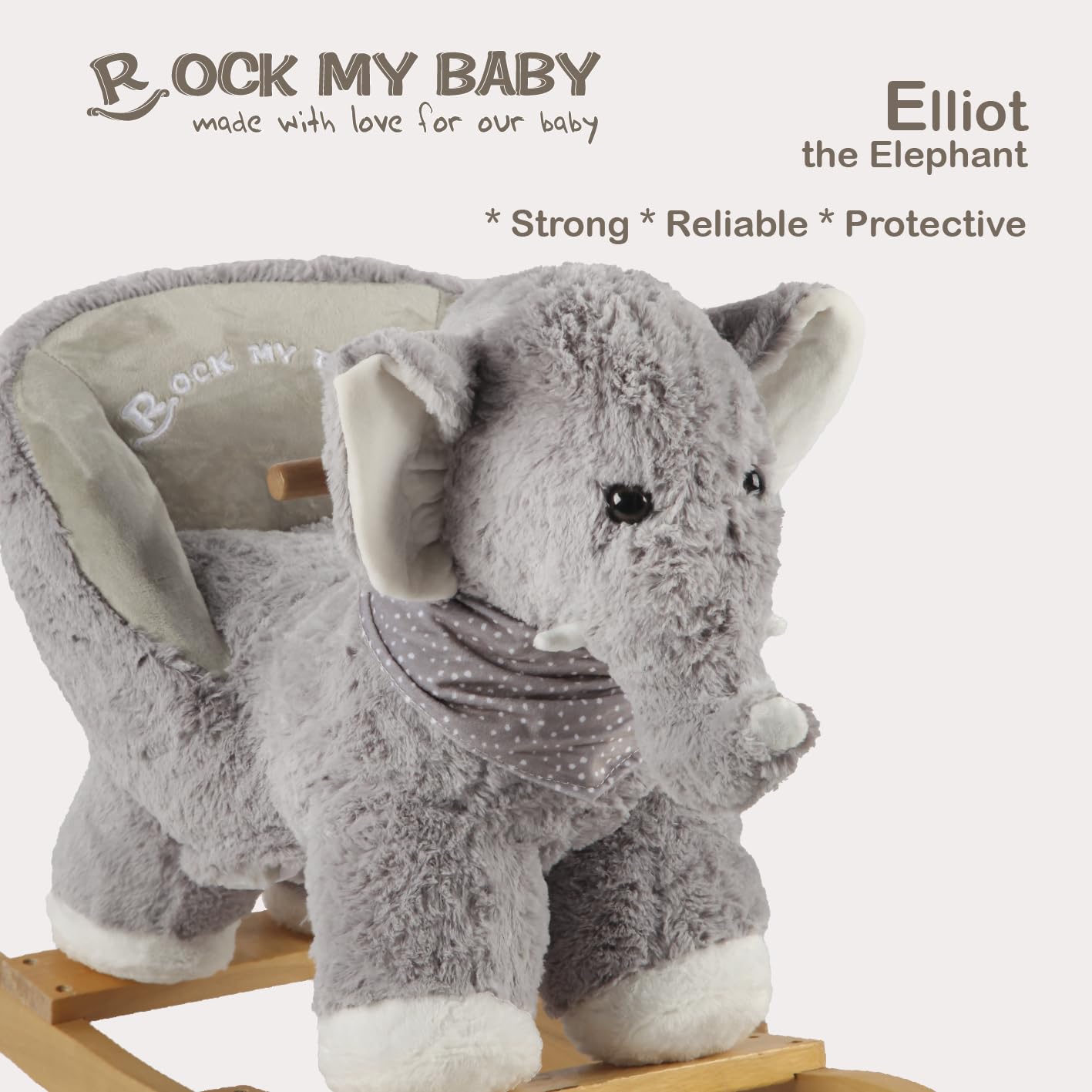Baby Rocking Elephant, Plush Toddler Rocker with Music & Safety Seat, Sturdy Wooden Ride-On Toy for 1-3 Years, Soft Animal Rocking Horse, CPC Certified (Gray Elephant)