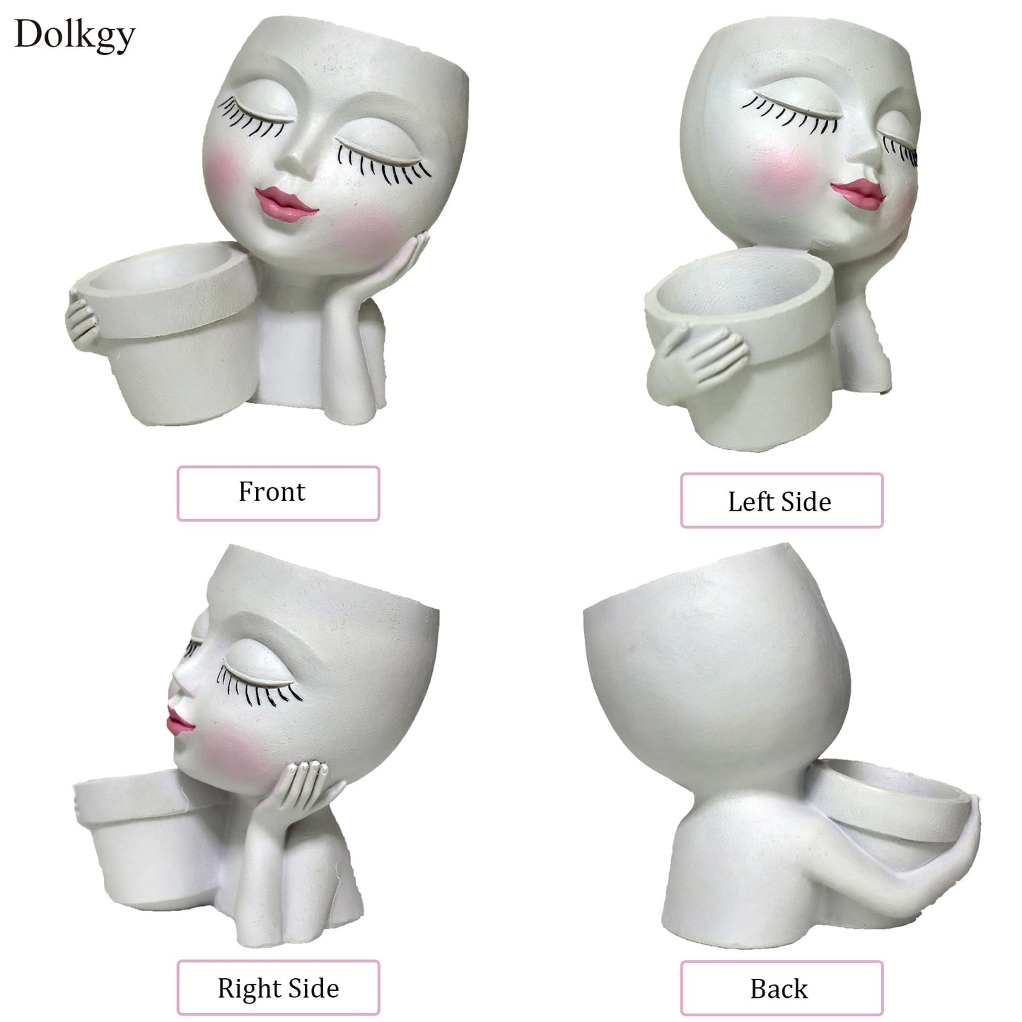Head Planter Face Flower Pot, Dolkgy Woman Face Planter Unique White Head Planters for Indoor Outdoor Plants, Novelty Plant Pot Cute Lady Head Vase with Drainage Hole for Home Garden Succulents Cactus