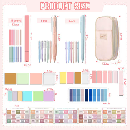 Chiisong 73 Pcs Aesthetic Bible Journaling Study Supplies Book Annotation Kit Pencil Case 12 Highlighters 14 Sticky Notes 5 Gel Pens 6 Press Pens 12 Labels for Christmas Bible School Gift(Pink)