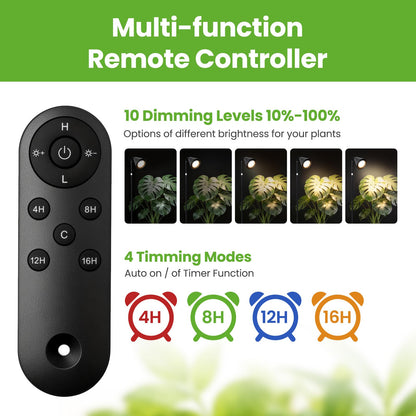 Grow Lights for Indoor Plants, 20W Full Spectrum Growing, 63in Adjustable Height Stand, 4/8/12/16H Auto Cycle Timer, 10 Levels Dimmable Remote Control Standing Grow Floor Lamp for Small to Tall Plant