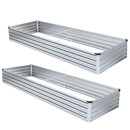 Meberam 2 Pack 8x2x1FT Galvanized Raised Garden Beds Kit Outdoor Metal Gardening Planter Box for Vegetable Elevated Flower Herbs,Silver