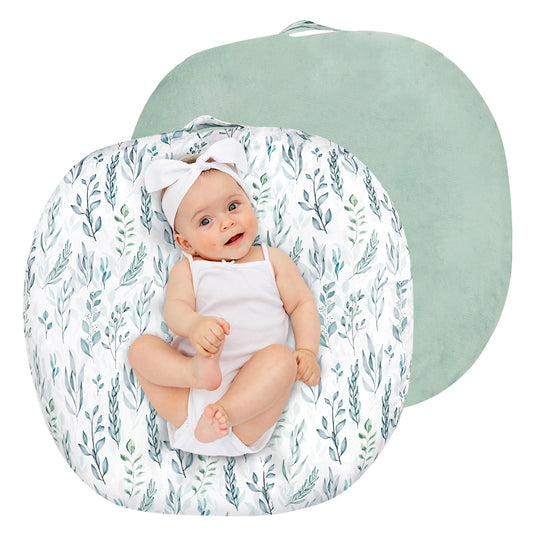 Newborn Lounger Cover, Soft Comfortable Baby Lounger Cover, 1 Pack Reversible Removable Slipover for Infant Lounger Pillow, Green Leaf (Lounger not Included)