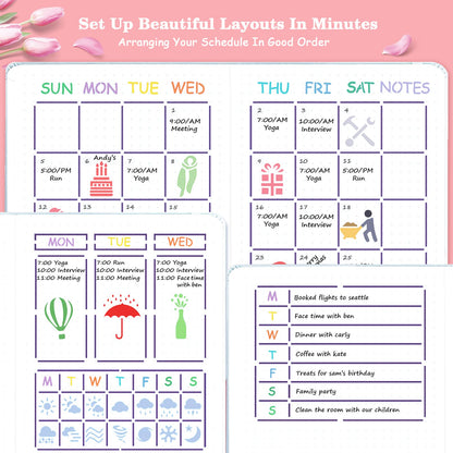 Midenco 30 PCS Bullet Journals Stencils Supplies (5.1x7.9 Inch) Plastic Planner Stencil for Journaling Bujo Accessories Incl Ultimate Productivity and Monthly Seasonal Holiday Themes Stencil