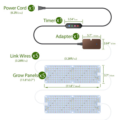 SDOVUERC Full Spectrum 960 LEDs Grow Lights,60W Plant Grow Lights for Indoor Plants with Daisy Chain Function, Sunlike Spectrum,4/8/12/16/20H Timer for Seed Starting(Pack5)