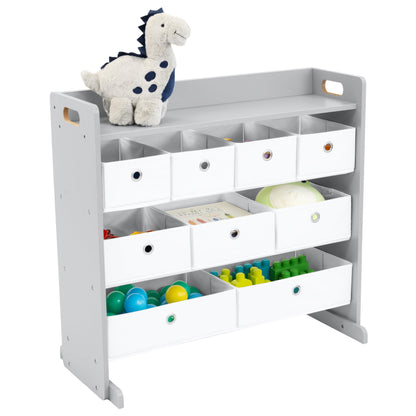 Humble Crew Toy Storage Organizer with Top Shelf and 9 Fabric Bins, Grey/White – Toddler Bookshelf with Toy Organizer - Modern Toy Rack Ideal for Kids' Rooms, Playrooms, and Nurseries
