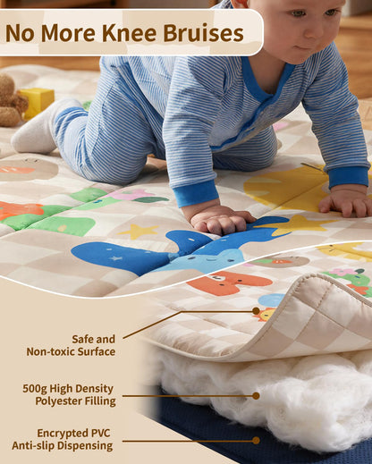 Baby Play Mat, Foldable Play Mats for Floor, 50x50 Inches Crawling Mat for Playpen with Anti-Slip Bottom, Machine Washable, Thicken Padding Foam Playmats for Babies and Toddlers (Sand Checks)