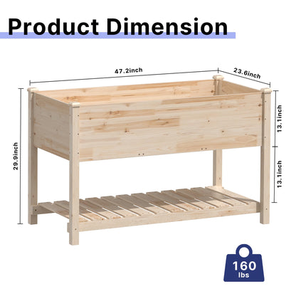 Gotland Raised Garden Bed with Legs, Raised Beds for Gardening with Storage Shelf Bed Liner Drainage Holes, Wooden Planter Raised Beds, Raised Planter Box for Backyard, Patio, Balcony, Natural