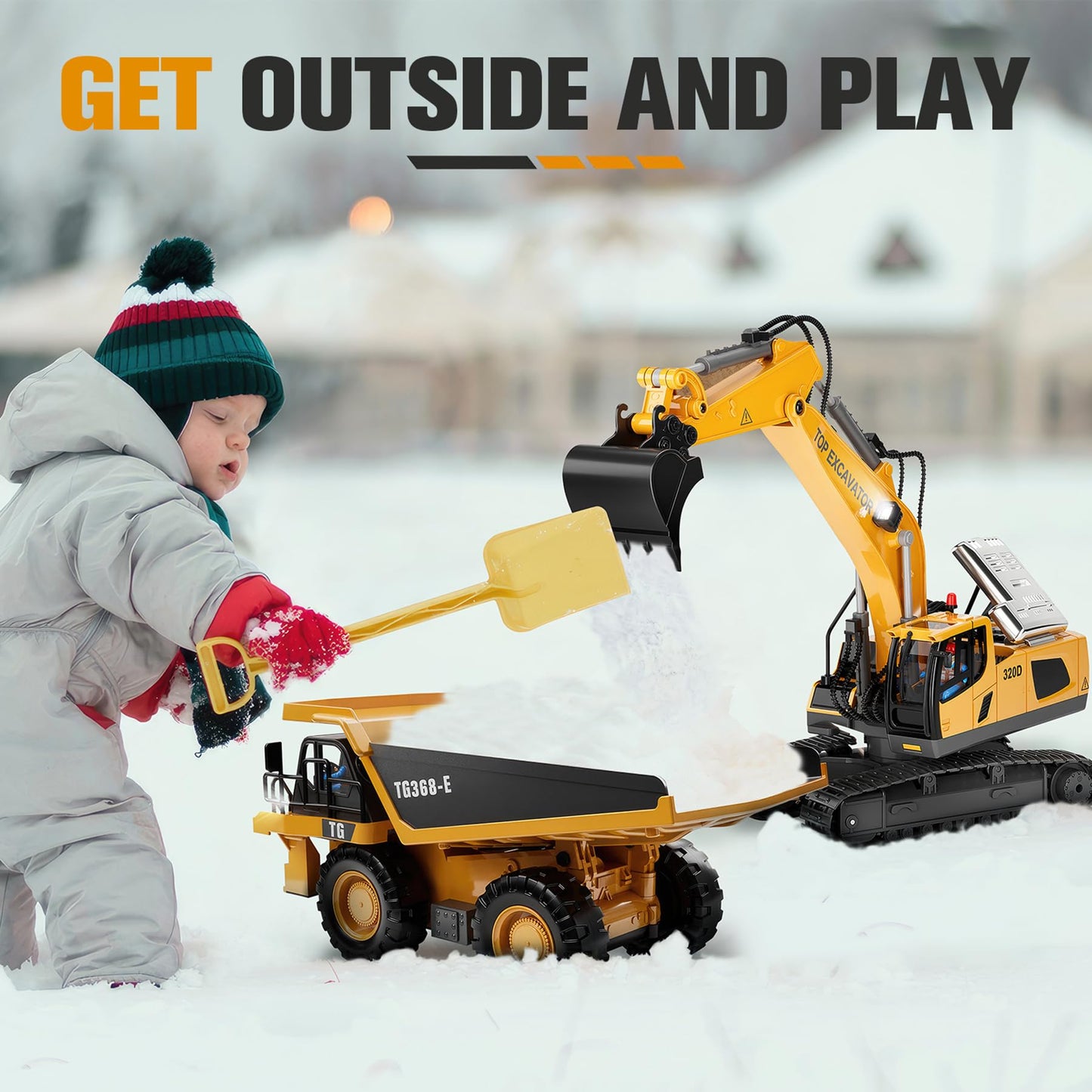 KIDMARKT Remote Control Excavator Toy for Boys | 11-Channel Metal Construction Truck with Lights, 2×1200mAh Batteries, 120-Min Playtime | RC Excavator Toys for Kids Ages 3-12, STEM Gift for Birthday