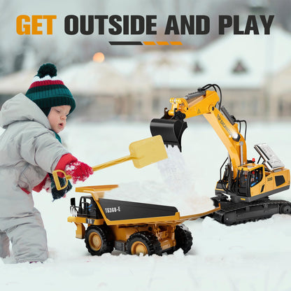 KIDMARKT Remote Control Excavator Toy for Boys | 11-Channel Metal Construction Truck with Lights, 2×1200mAh Batteries, 120-Min Playtime | RC Excavator Toys for Kids Ages 3-12, STEM Gift for Birthday