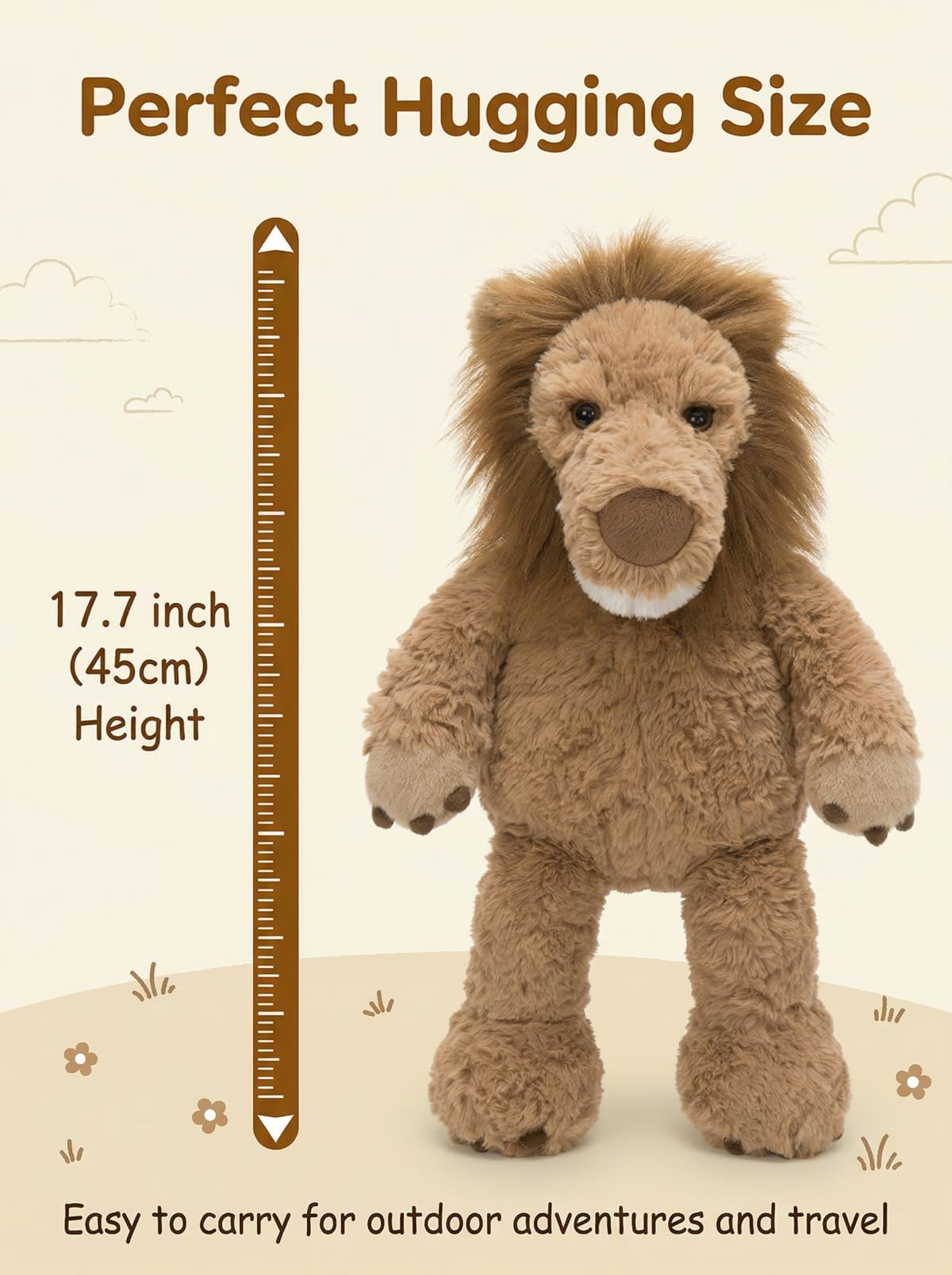MaoGoLan Cute Lion Stuffed Animal 17.7 inch - Cozy Lion Plush with Fluffy Mane- Large Snuggly Zoo Safari Stuffed Animal Toys Gift for Kids,Boys,Girls,Lion Lover