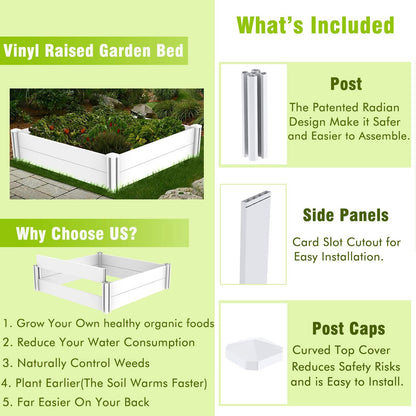 Kdgarden 4'x4' White Vinyl Raised Garden Bed Kit, Outdoor Above Ground Garden Box for Growing Vegetables, Flowers, Herbs, DIY Gardening, Whelping Pen and More