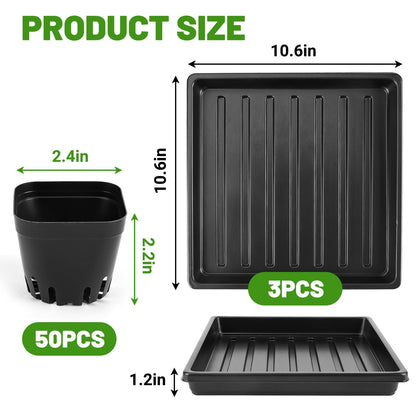 warmfarm Thick Seedling Trays 3 Pics with 50 Pics Easy-to-Remove Nursery Pots, Durable Trays for Seed Starting, Propagation, and Microgreens