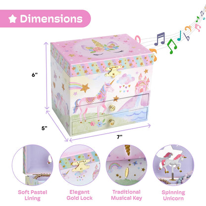Jewelkeeper Enchanting Unicorn Musical Jewelry Box for Girls - Sparkling Rainbow Design Music Box with 2 Pullout Drawers to Store Earrings, Necklace and Bracelets - Plays The Beautiful Dreamer Tune