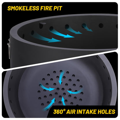 Garvee 26 in Smokeless Fire Pits, Wood Burning Firepits with Fire Poker, Outdoor Portable Fire Pits with Removable Ash Pan and Hardwood Top, Backyard Fireplace for Camping, Picnic and