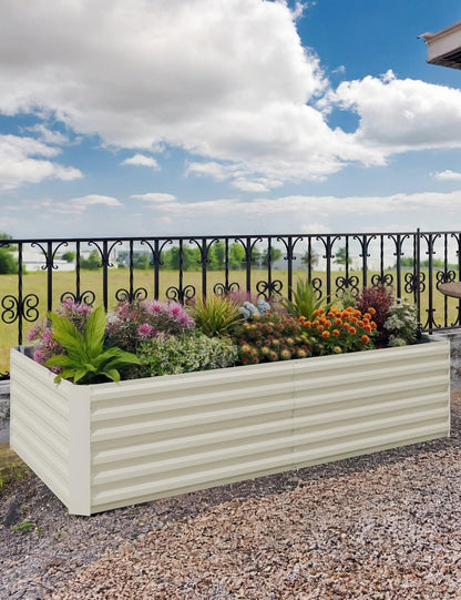 IDEALHOUSE 6x3x2 Ft Galvanized Metal Raised Garden Bed, 24-Inch Tall Heavy Duty Planter Box for Vegetables, Herbs & Flowers, Rust-Resistant Outdoor Gardening Bed, Beige
