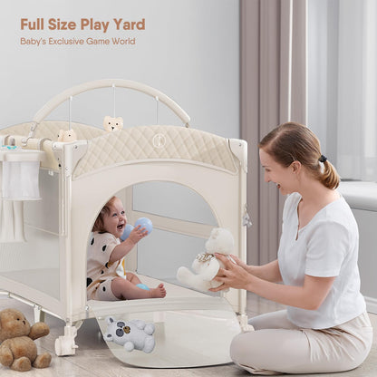 Obee Odee 4 in 1 Baby Bassinet, Pack and Play, Bedside Crib Sleeper, Diaper Changer - Comes with Mattress, Mosquito Net, Bottom Storage and Toy Bar for Newborn to Toddles