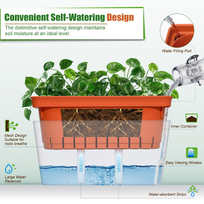 OurWarm 3 Pack Self Watering Herb Planter Set for Windowsill, 10.5In Indoor Herb Garden Planters with Water Level Indicator, Dual Layer Easy Care Pot for Basil, Flowers, Vegetables & Succulent