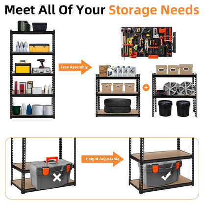 GarveeHome Garage Storage Shelves, 5-Tier Utility Shelves, Adjustable Storage Shelves, Industrial Shelving, Load 3860 LBS Heavy Duty Storage Shelves for Garage Kitchen Basement Laundry Pantry,Black