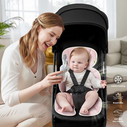 Baby Stroller Cooling Pad Universal Soft Cooler Pad Breathable Adjustable Car Seat Liner Detachable 2-Piece Cooling Cushion Fits Strollers, Car Seat, High Chair, Bassinet, Swing