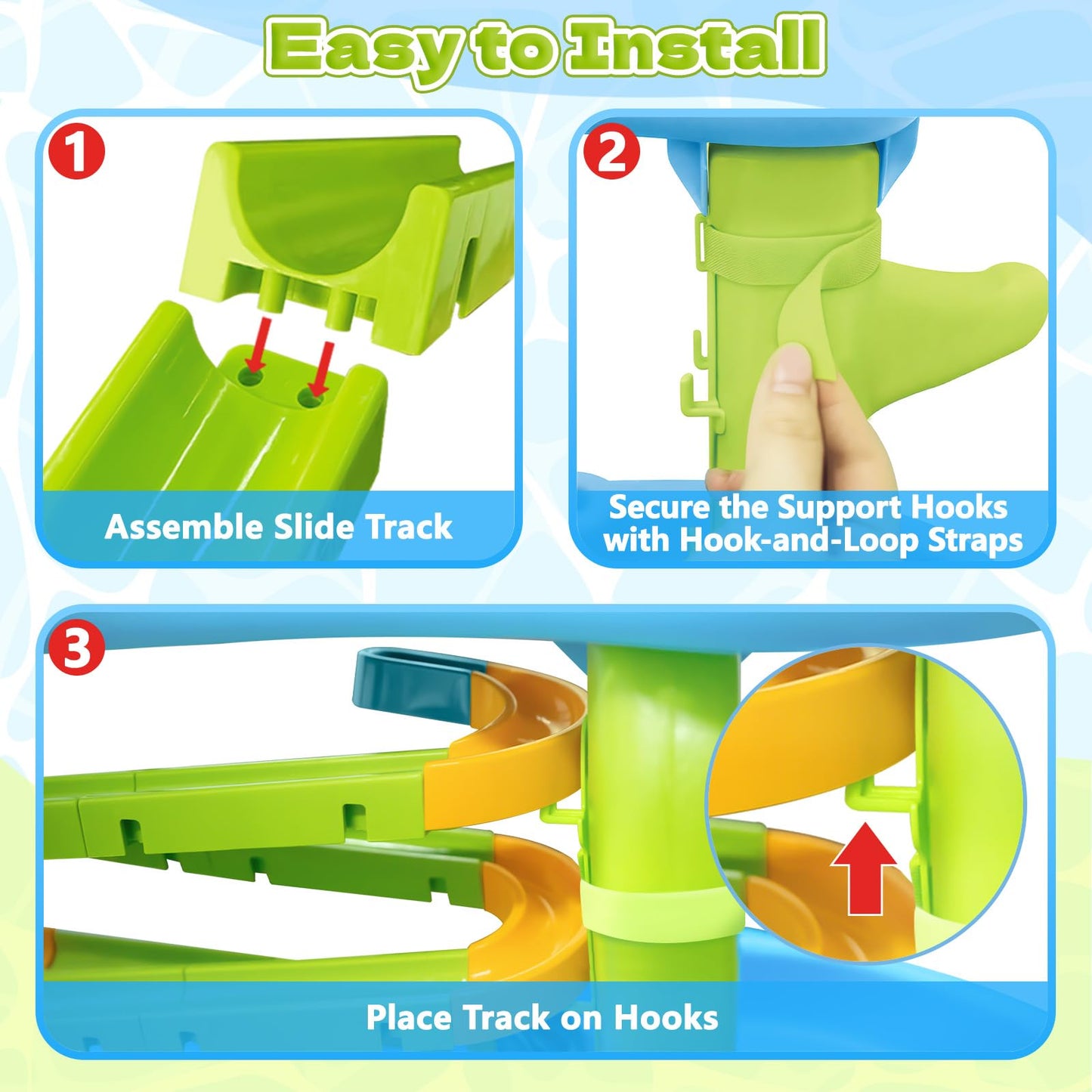 Water Slide Toys for Step2 Rain Showers Water Table Accessories, Quick-Install Summer Outdoor Water Play Table Toys Track Building Set with 6 Duck-Face Rolling Balls for Toddlers Kids Ages 3+
