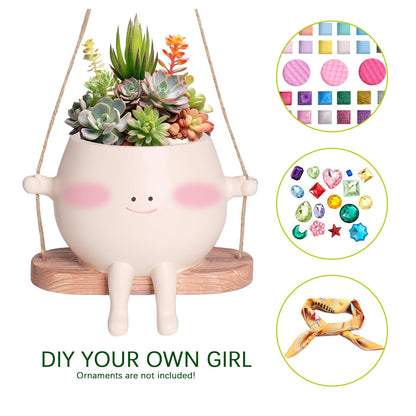 Swing Smily Face Planter Pot Cute Hanging Flower Head Planters for Indoor Outdoor Resin Face Planter Plus Size Succulents Plants Pots for Christmas Mother's Day Planters Gift Ideas