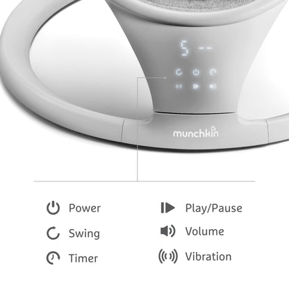 Munchkin Electric Baby Swing with Vibration - Portable Swing for Newborn and Infant, Bluetooth-Enabled Smart Seat with Music, Motion, and Sounds, Light Grey