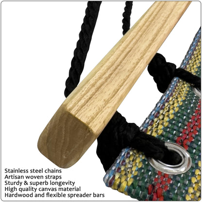 Tranquillo Double Hammock 2 Persons Cotton Canvas 600 lbs Portable Camping Hammock with Solid Curved Wood Spreader Bar Hammock for Camping Travel Indoor Patio Garden, Sage