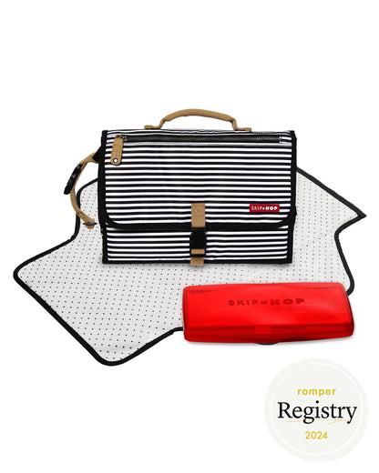 Skip Hop Pronto Signature Portable Changing Mat, Cushioned Diaper Changing Pad with Built-in Pillow, Black Stripe