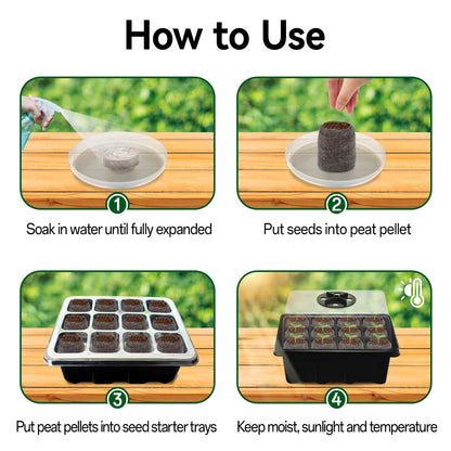 Halatool 4 Pack Seed Starter Tray with 50 PCS Peat Pellets, 48 Cells Black Seeding Starter Trays for Organic Seed Starter Soil Pods for Planting Vegetables Plants Flowers - Starting Seeds Kit