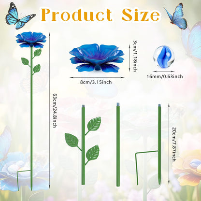 4 Pack Bee Watering Station, Butterfly Feeder, Bee Baths with 50 Glass Marbles, Bee Cups Water for Bees Garden, Outdoor Colorful Flower Design (Red,Green,Blue,Yellow)