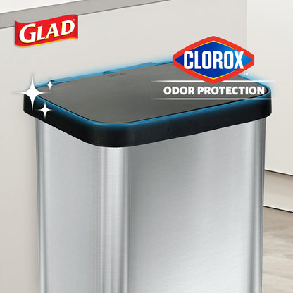 Glad Stainless Steel Step Trash Can with Clorox Odor Protection | Large Metal Kitchen Garbage Bin with Soft Close Lid, Foot Pedal and Waste Bag Roll Holder, 20 Gallon, Stainless