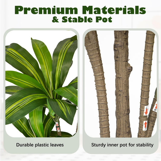 Arborus 6FT Tall Artificial Dracaena Tree, Lifelike Faux Indoor Fake Floor Plant with White Pot, Faux Tree for Home Office Living Room Entryway Décor