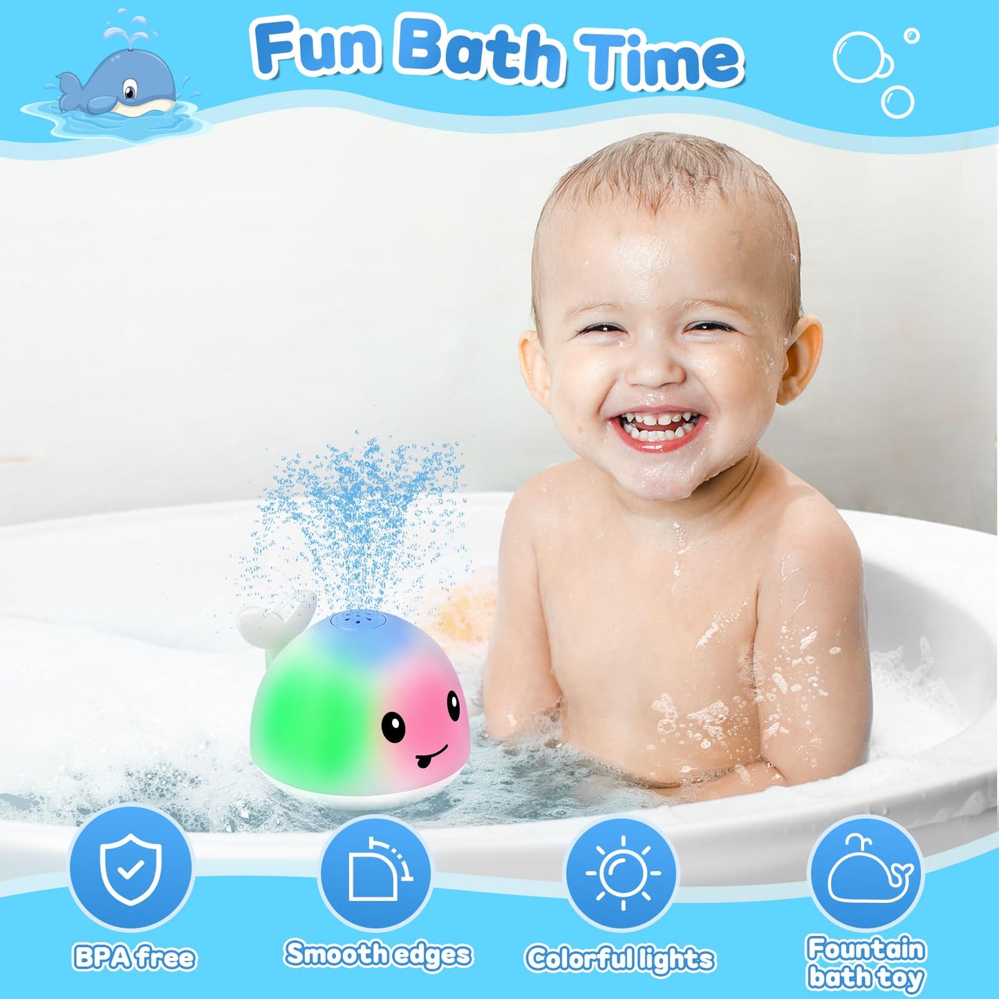 Baby Bath Toys for Kids Ages 1-3, Pool Water Toys for Baby 1 2 3 Year Boy Girl, Whale Bath Toy Sprinkler Light up Bath Toys for Babies 6-12 Months, Toddlers Bathtub Toys Baby Birthday Gifts