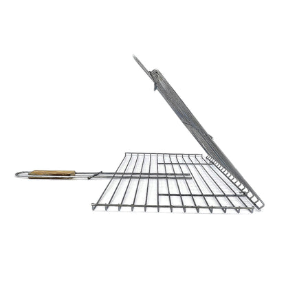 Hakan Grill Basket 11.8 x 15.8-inch for Outdoor Grill, Barbecue Basket for Fish, Steak, Chicken, Vegetables, Shish Kabob and Shrimp, Large Lockable Basket with Wooden Handle, Stainless Steel, BBQ