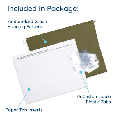 Blue Summit Supplies Hanging File Folders, 75 Pack, Reinforced Hanging Folders Letter Size, Standard File Folders for Filing Cabinet, Hanging File Organizer, Green