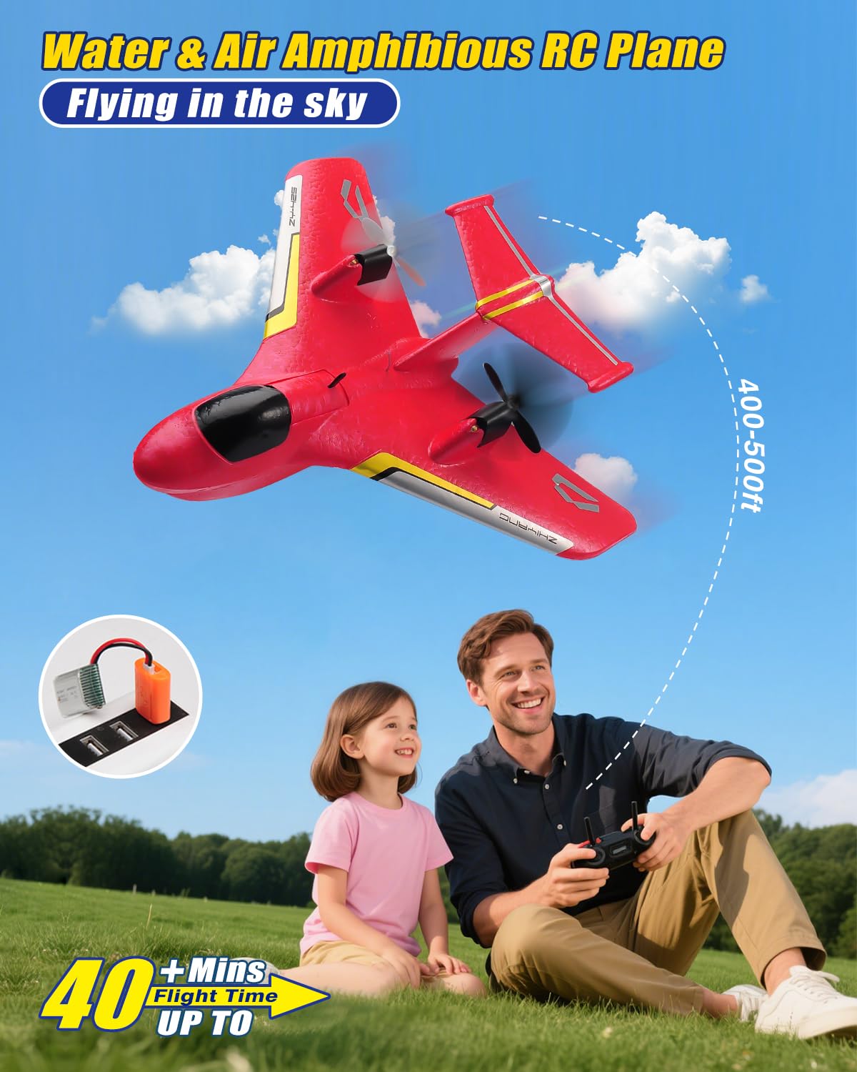ANTSIR Remote Control Airplanes for Kids 2.4Ghz RC Water Plane Gifts for Boys Age 8-13 Year Old Easy to Fly Mini Glider with Gyro/Lights/2 Batteries Cool Toys for Birthday Christmas(Red)