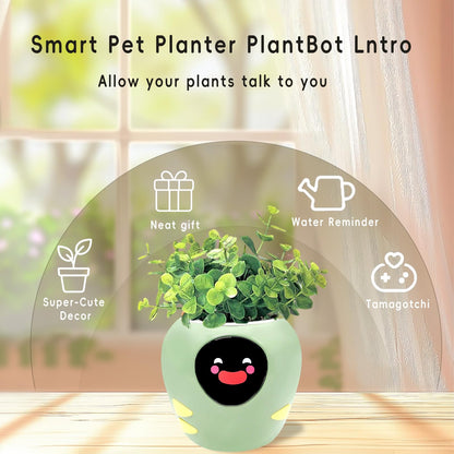 Itigoitie Smart Pet Planter, Smart Plant Pot, 3 Smart Growth Modes, App Plant Detection, and Multiple Expressions Animation,Robot Flower with Feelings, for Desktop Decoration, Gifts (Green)