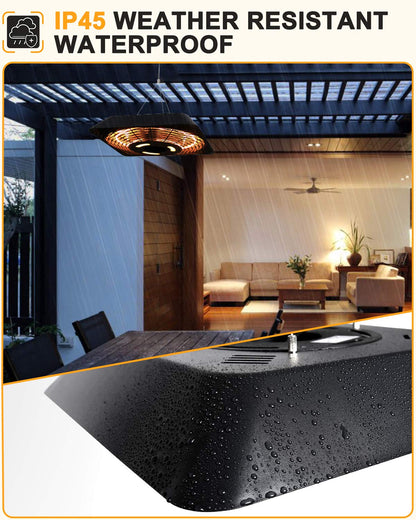 Star Patio Electric Patio Heater, Outdoor Heater with Remote and Touch Switch, 750W/1500W Infrared Hanging Heaters with SQUARE SHAPE Black Finish, IP45 Waterproof, STP1568-RMLED-SQN2025