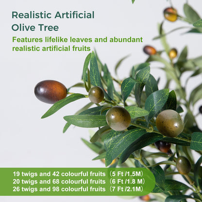 Olive Trees Artificial Indoor, 5FT Tall Faux Olive Tree with Moss and Planter, Artificial Plants Indoor with Natural Wood Trunk and Lifelike Fruits, Fake Tree for Home Office Living Room Decor