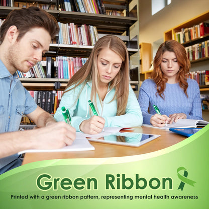 Lincia 50 Pcs Mental Health Awareness Items Green Ribbon Message Pens World Mental Health Day Retractable Ballpoint Pen for School Nonprofit Organization Charity Classroom Supply 1.0 mm Black Ink