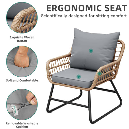 YITAHOME 4-Piece Patio Furniture Set, Wicker Outdoor Furniture Set with Cushions, Outdoor Table and Chairs for Balcony, Backyard, Deck, All-Weather Rattan Conversation Set, Light Gray