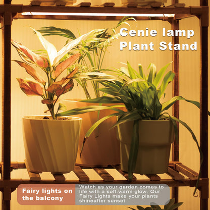UYEENGY 4-Tier Wooden Plant Stand with LED Grow Lights - Adjustable Shelf for Indoor Plants, Living Room, Balcony - Dimmable & Space-Saving (Plants Not Included)