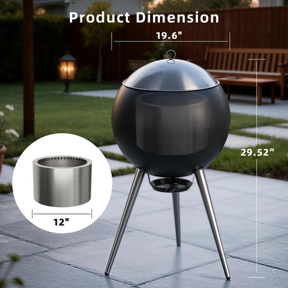 CABZOON Smokeless Fire Pits for Outside,Solo Bonfire Fire Pit with Removable Ash Pan,304 Stainless Steel Liner Heightening Outdoor Heater, Enhanced Airflow and Easy Cleanup