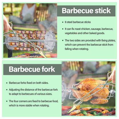 ptlsy 43inch Tall Outdoor Fireplace Chiminea Wood Burning Fire Pit & Rotating Barbecue Charcoal Grill with Rotisserie Meat Forks & 6-Piece Skewer Set for Outdoor Cooking Camping Hiking Picnics Tailgat