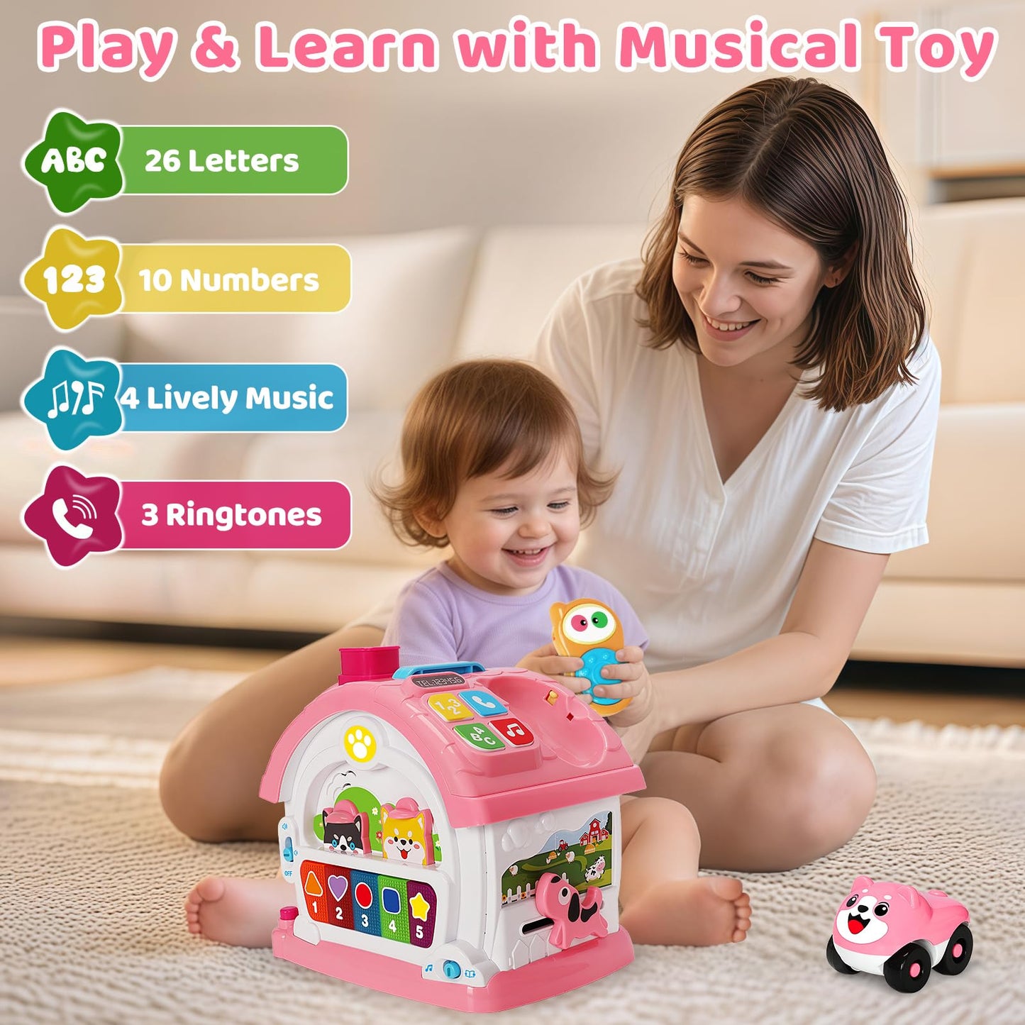 Montessori Toys for 1 Year Old Girls, Christmas First 1st Birthday Gifts for Girls, Musical Learning House Baby Toys for Ages 6 12 18 24 Months, Educational Bilingual Toy for Toddler Kids Age 1 2 3