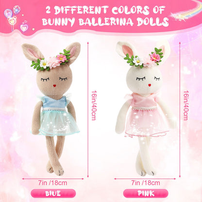 Meooeck 2-piece 16 Inch Bunny Ballerina Doll - Cute Soft Bunny Stuffed Animal Knitted Ballerina Toy, 2 Colors